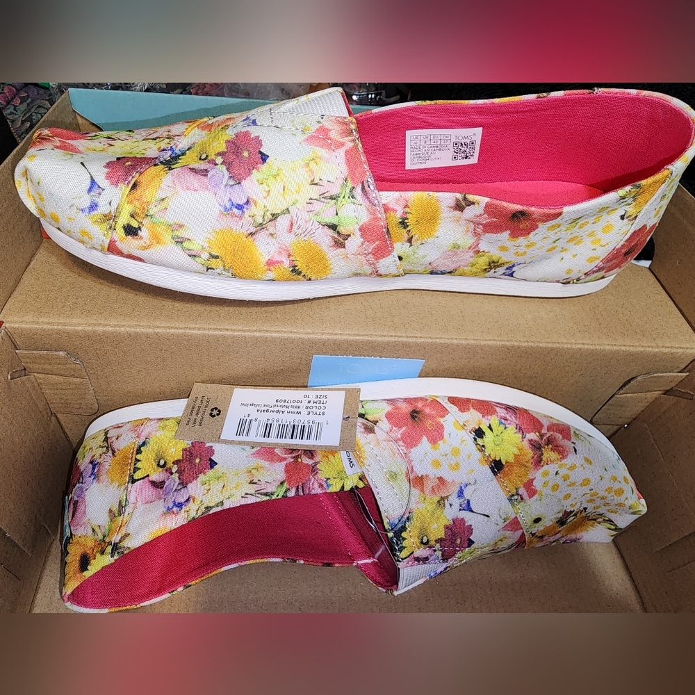 NEW Toms Alpargata White Floral Slip Ons sz 10